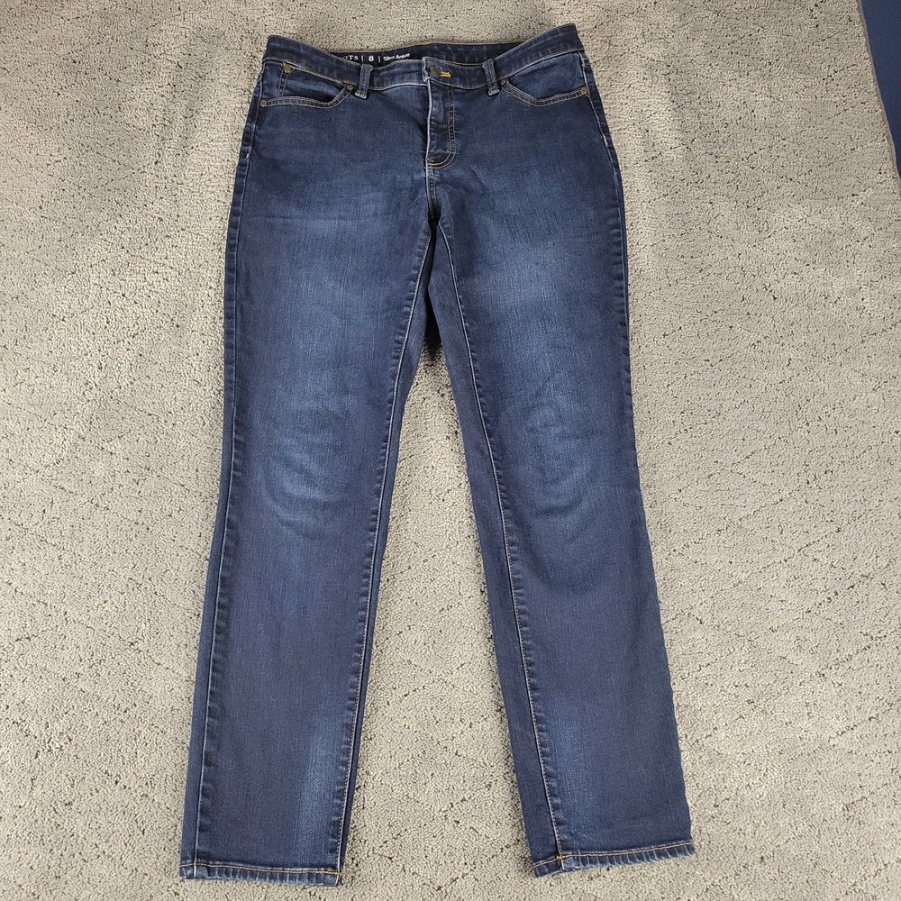 Talbots Jeans Womens 8 Blue Flawless Slim Ankle Dark Wash Stretch Mid Rise Denim